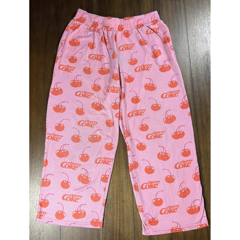 Coca-Cola Cherry Coke Pajama Pants Pink Graphic Print Wide Leg Medium